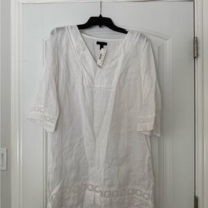 J. Crew White V-Neck Blouse with Lace Trim